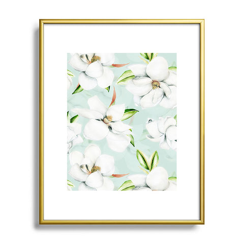 UtArt Hygge Magnolia Watercolor Pastel Flowers Metal Framed Art Print