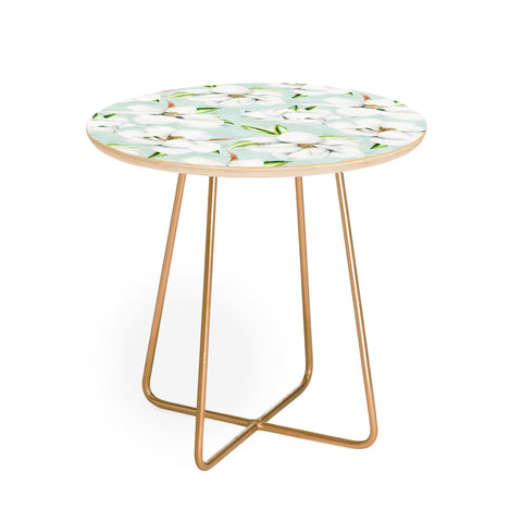 UtArt Hygge Magnolia Watercolor Pastel Flowers Round Side Table
