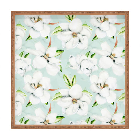 UtArt Hygge Magnolia Watercolor Pastel Flowers Square Tray