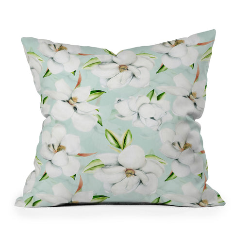 UtArt Hygge Magnolia Watercolor Pastel Flowers Throw Pillow