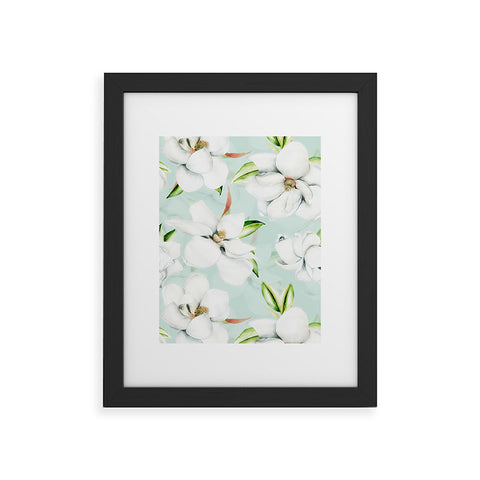 UtArt Hygge Magnolia Watercolor Pastel Flowers Framed Art Print
