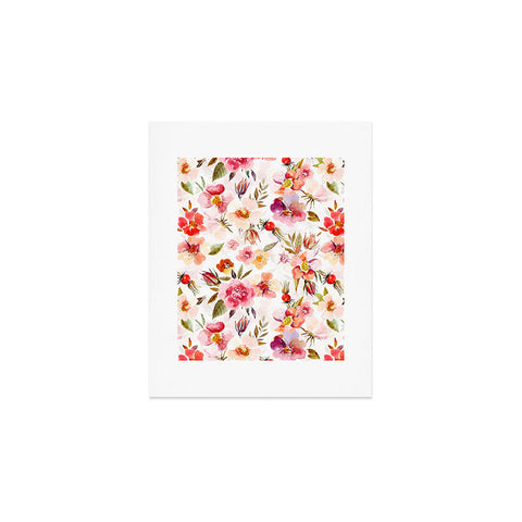 UtArt Hygge Watercolor Midsummer Dogroses Pattern Art Print
