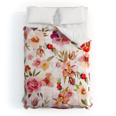 UtArt Hygge Watercolor Midsummer Dogroses Pattern Comforter