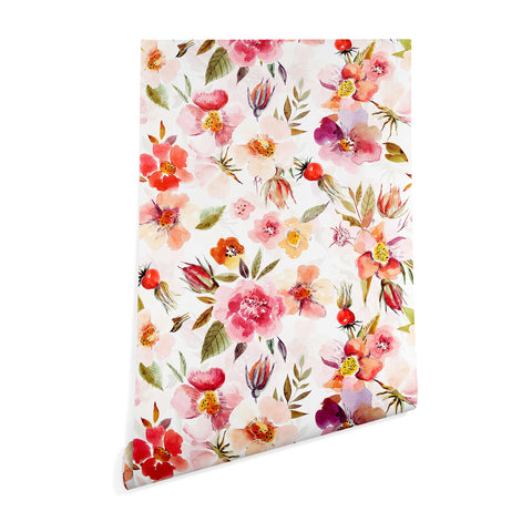 UtArt Hygge Watercolor Midsummer Dogroses Pattern Wallpaper