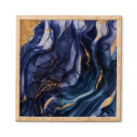 UtArt Midnight Dark Blue Marble Alcohol Ink Marble Art Flashes Framed Wall Art