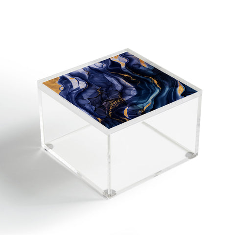 UtArt Midnight Dark Blue Marble Alcohol Ink Marble Art Flashes Acrylic Box