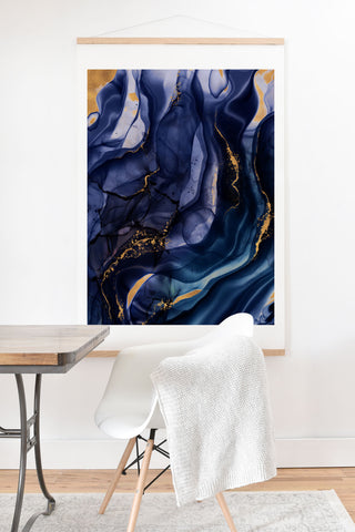 UtArt Midnight Dark Blue Marble Alcohol Ink Marble Art Flashes Art Print And Hanger