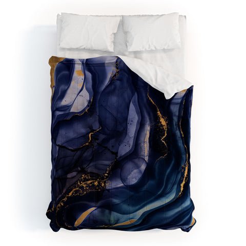 UtArt Midnight Dark Blue Marble Alcohol Ink Marble Art Flashes Comforter