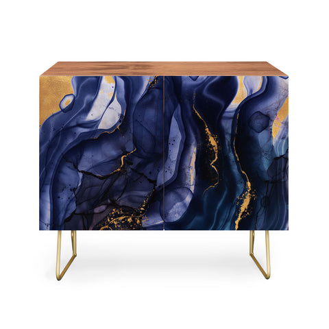 UtArt Midnight Dark Blue Marble Alcohol Ink Marble Art Flashes Credenza