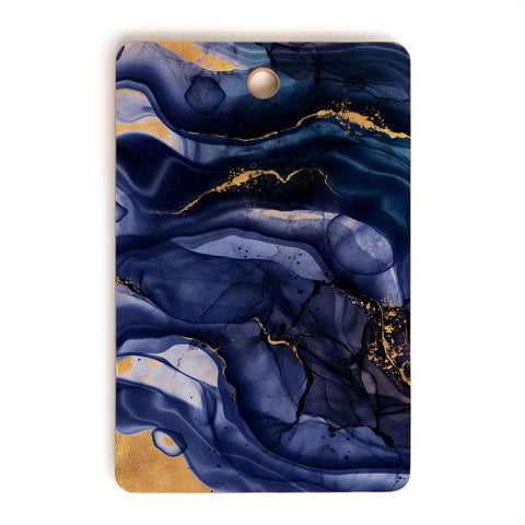 UtArt Midnight Dark Blue Marble Alcohol Ink Marble Art Flashes Cutting Board Rectangle