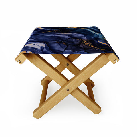 UtArt Midnight Dark Blue Marble Alcohol Ink Marble Art Flashes Folding Stool