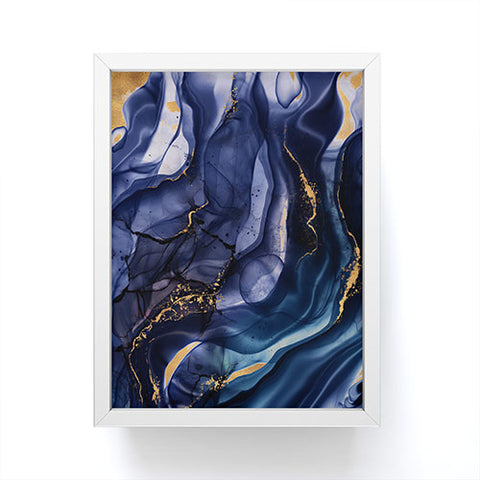 UtArt Midnight Dark Blue Marble Alcohol Ink Marble Art Flashes Framed Mini Art Print