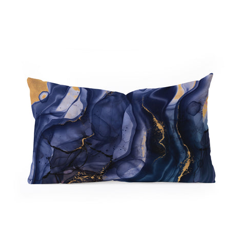 UtArt Midnight Dark Blue Marble Alcohol Ink Marble Art Flashes Oblong Throw Pillow