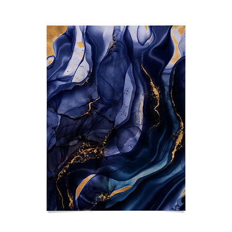 UtArt Midnight Dark Blue Marble Alcohol Ink Marble Art Flashes Poster