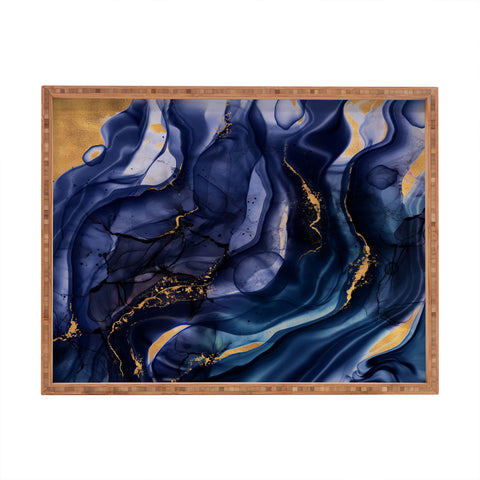 UtArt Midnight Dark Blue Marble Alcohol Ink Marble Art Flashes Rectangular Tray