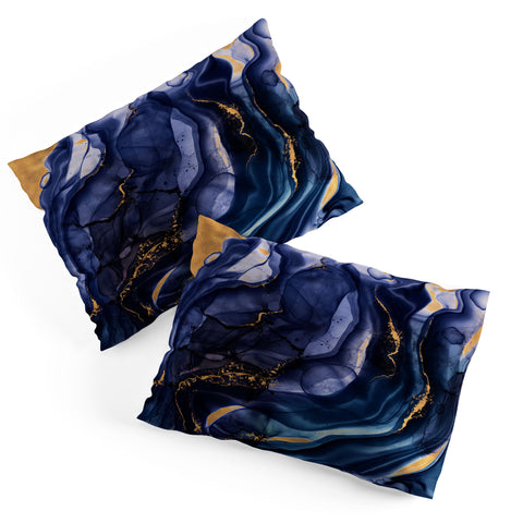 UtArt Midnight Dark Blue Marble Alcohol Ink Marble Art Flashes Pillow Shams