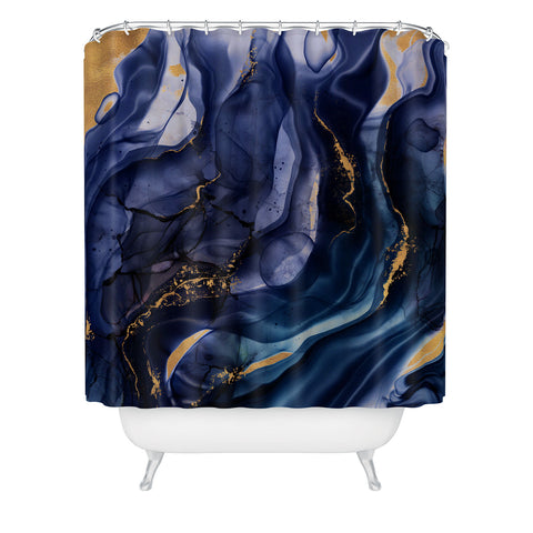 UtArt Midnight Dark Blue Marble Alcohol Ink Marble Art Flashes Shower Curtain