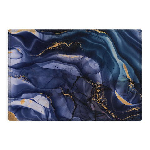 UtArt Midnight Dark Blue Marble Alcohol Ink Marble Art Flashes Outdoor Rug
