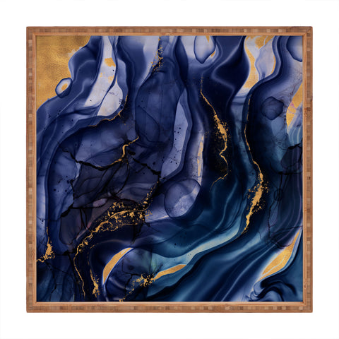 UtArt Midnight Dark Blue Marble Alcohol Ink Marble Art Flashes Square Tray