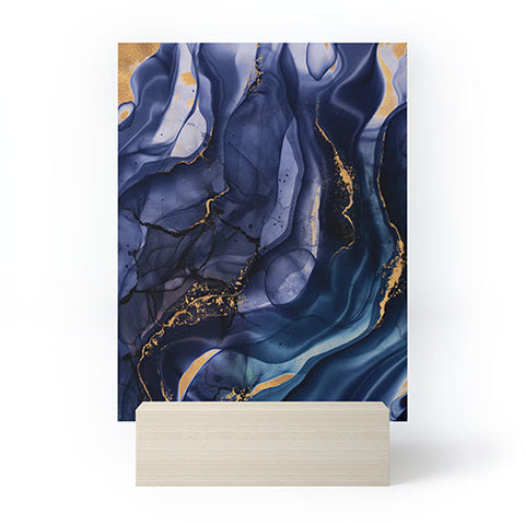 UtArt Midnight Dark Blue Marble Alcohol Ink Marble Art Flashes Mini Art Print