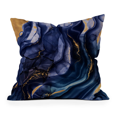 UtArt Midnight Dark Blue Marble Alcohol Ink Marble Art Flashes Throw Pillow