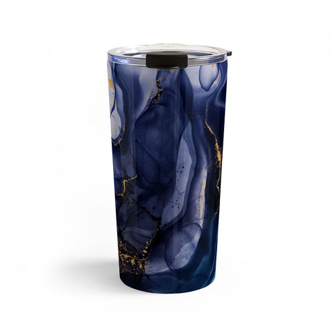 UtArt Midnight Dark Blue Marble Alcohol Ink Marble Art Flashes Travel Mug