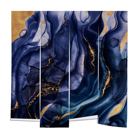 UtArt Midnight Dark Blue Marble Alcohol Ink Marble Art Flashes Wall Mural