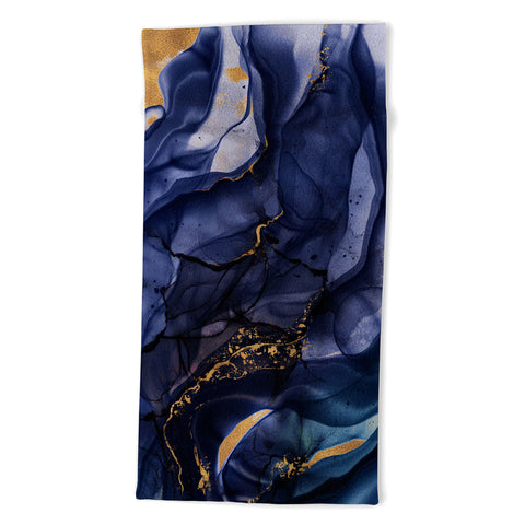UtArt Midnight Dark Blue Marble Alcohol Ink Marble Art Flashes Beach Towel