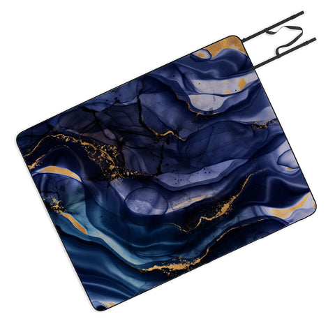 UtArt Midnight Dark Blue Marble Alcohol Ink Marble Art Flashes Picnic Blanket