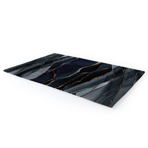 UtArt Midnight Marble Deep Ocean Waves Area Rug