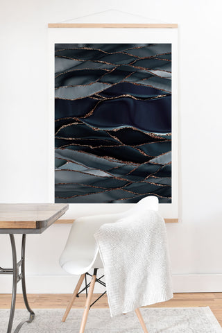 UtArt Midnight Marble Deep Ocean Waves Art Print And Hanger