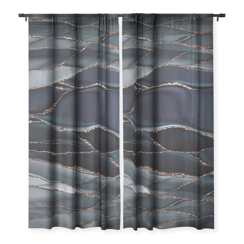 UtArt Midnight Marble Deep Ocean Waves Sheer Non Repeat