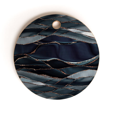 UtArt Midnight Marble Deep Ocean Waves Cutting Board Round