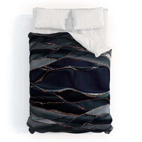 UtArt Midnight Marble Deep Ocean Waves Duvet Cover