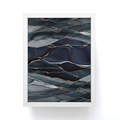 UtArt Midnight Marble Deep Ocean Waves Framed Mini Art Print