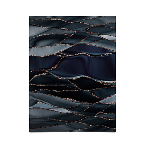 UtArt Midnight Marble Deep Ocean Waves Poster
