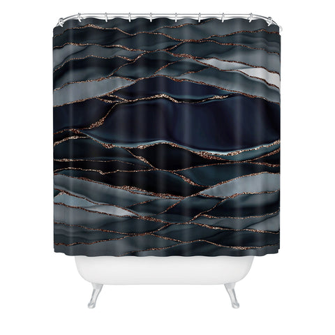 UtArt Midnight Marble Deep Ocean Waves Shower Curtain
