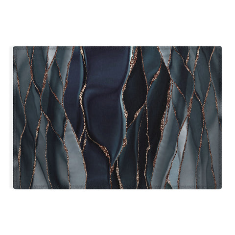 UtArt Midnight Marble Deep Ocean Waves Outdoor Rug
