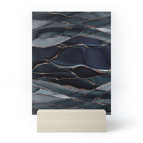UtArt Midnight Marble Deep Ocean Waves Mini Art Print