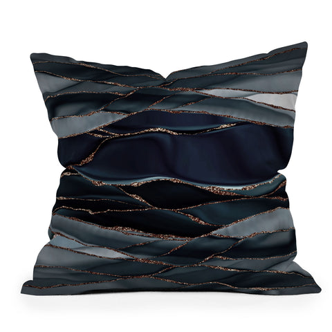 UtArt Midnight Marble Deep Ocean Waves Throw Pillow