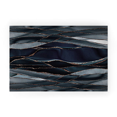 UtArt Midnight Marble Deep Ocean Waves Welcome Mat