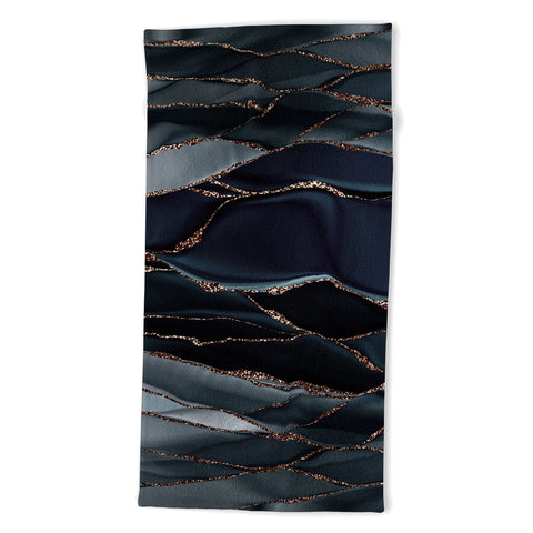 UtArt Midnight Marble Deep Ocean Waves Beach Towel