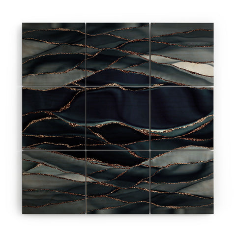 UtArt Midnight Marble Deep Ocean Waves Wood Wall Mural