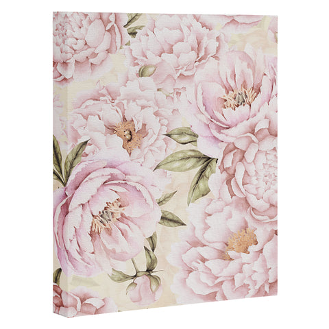 UtArt Pastel Blush Pink Spring Watercolor Peony Flowers Pattern Art Canvas