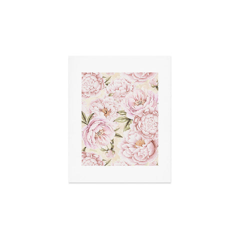 UtArt Pastel Blush Pink Spring Watercolor Peony Flowers Pattern Art Print