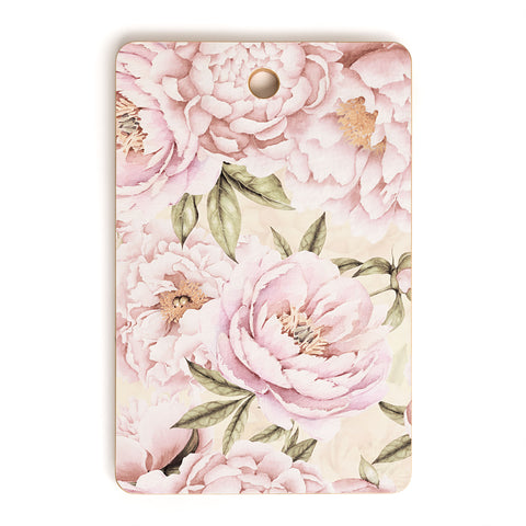 UtArt Pastel Blush Pink Spring Watercolor Peony Flowers Pattern Cutting Board Rectangle