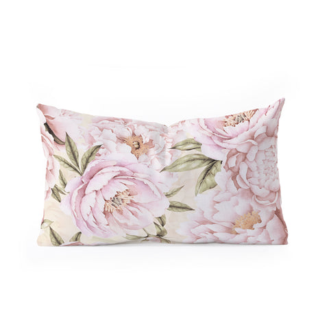 UtArt Pastel Blush Pink Spring Watercolor Peony Flowers Pattern Oblong Throw Pillow
