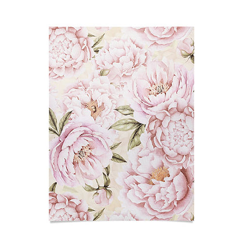 UtArt Pastel Blush Pink Spring Watercolor Peony Flowers Pattern Poster