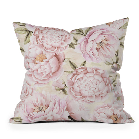 UtArt Pastel Blush Pink Spring Watercolor Peony Flowers Pattern Throw Pillow