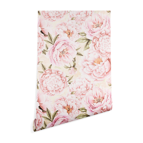 UtArt Pastel Blush Pink Spring Watercolor Peony Flowers Pattern Wallpaper